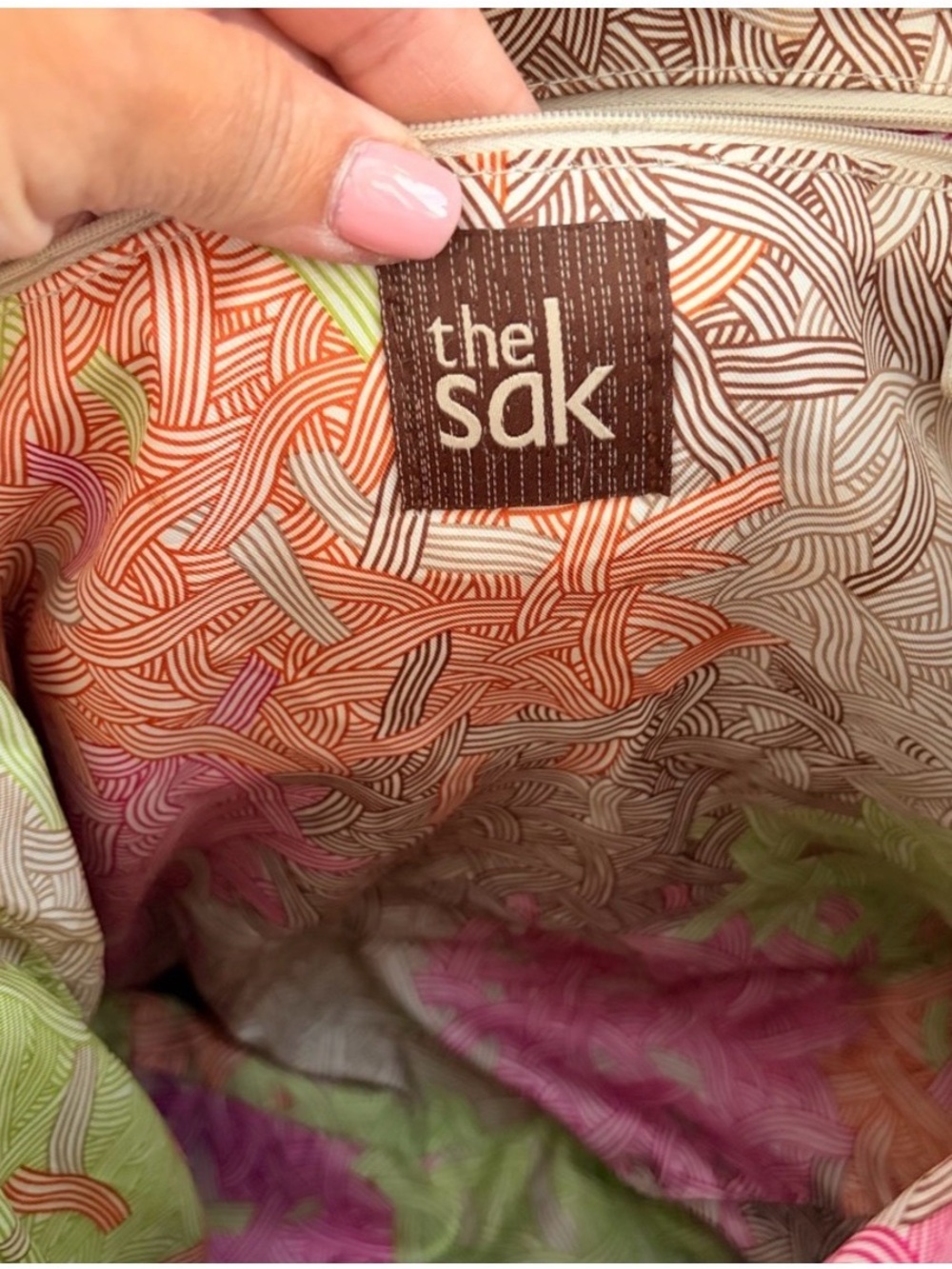 The Sak Colorblock Leather Tote Shoulder Bag Cream Brown Navy Work - Picture 8 of 10